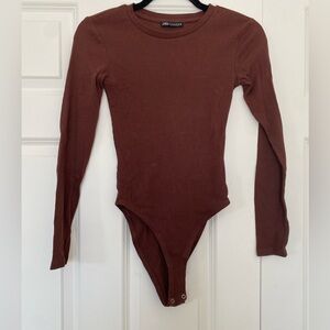Zara Chocolate Ribbed Long Sleeve Bodysuit